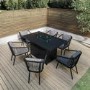 ONLY OPENED - 6 Seater Grey Aluminium & Rope Dining Set with Firepit Table - Como