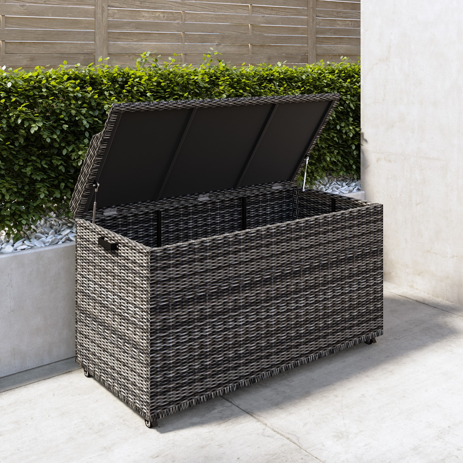 Outdoor Grey Rattan Water Resistant Storage Box with Serving Ledge & Wheels  - 125x60cm - Fortrose - Furniture123