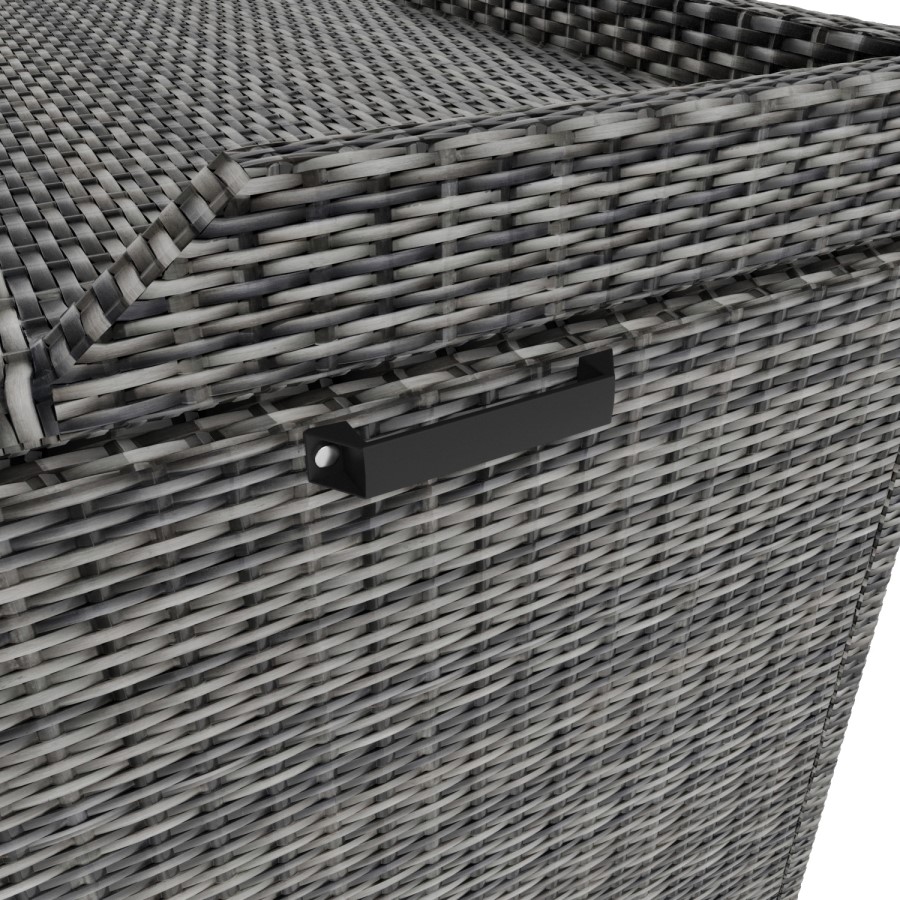 GRADE A1 - Large Outdoor Grey Rattan Water Resistant Storage Box with Serving Ledge & Wheels - 150x90cm - Fortrose