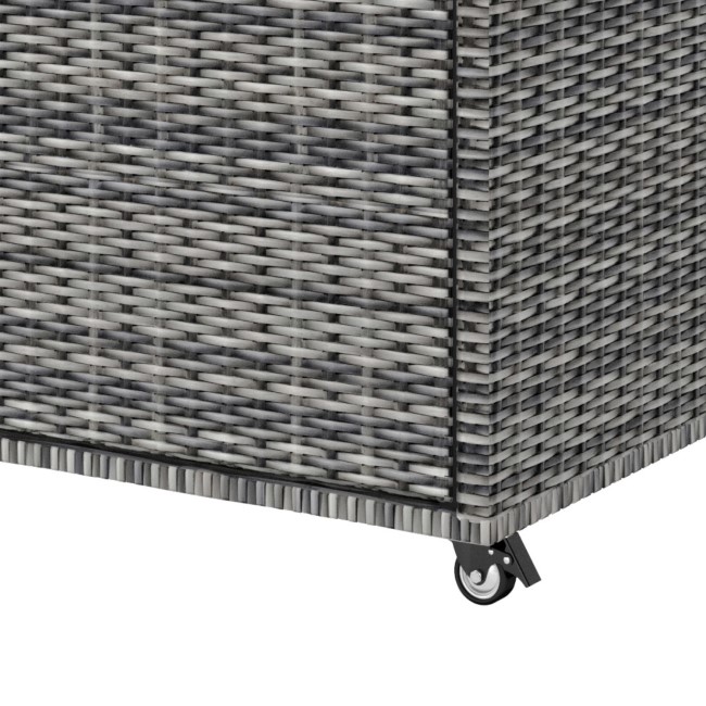 Grey Rattan Water Resistant Garden Storage Box with Serving Ledge & Wheels - 125x60cm