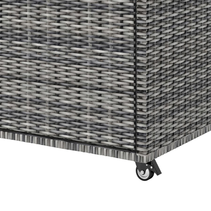 GRADE A1 - Large Outdoor Grey Rattan Water Resistant Storage Box with Serving Ledge & Wheels - 150x90cm - Fortrose