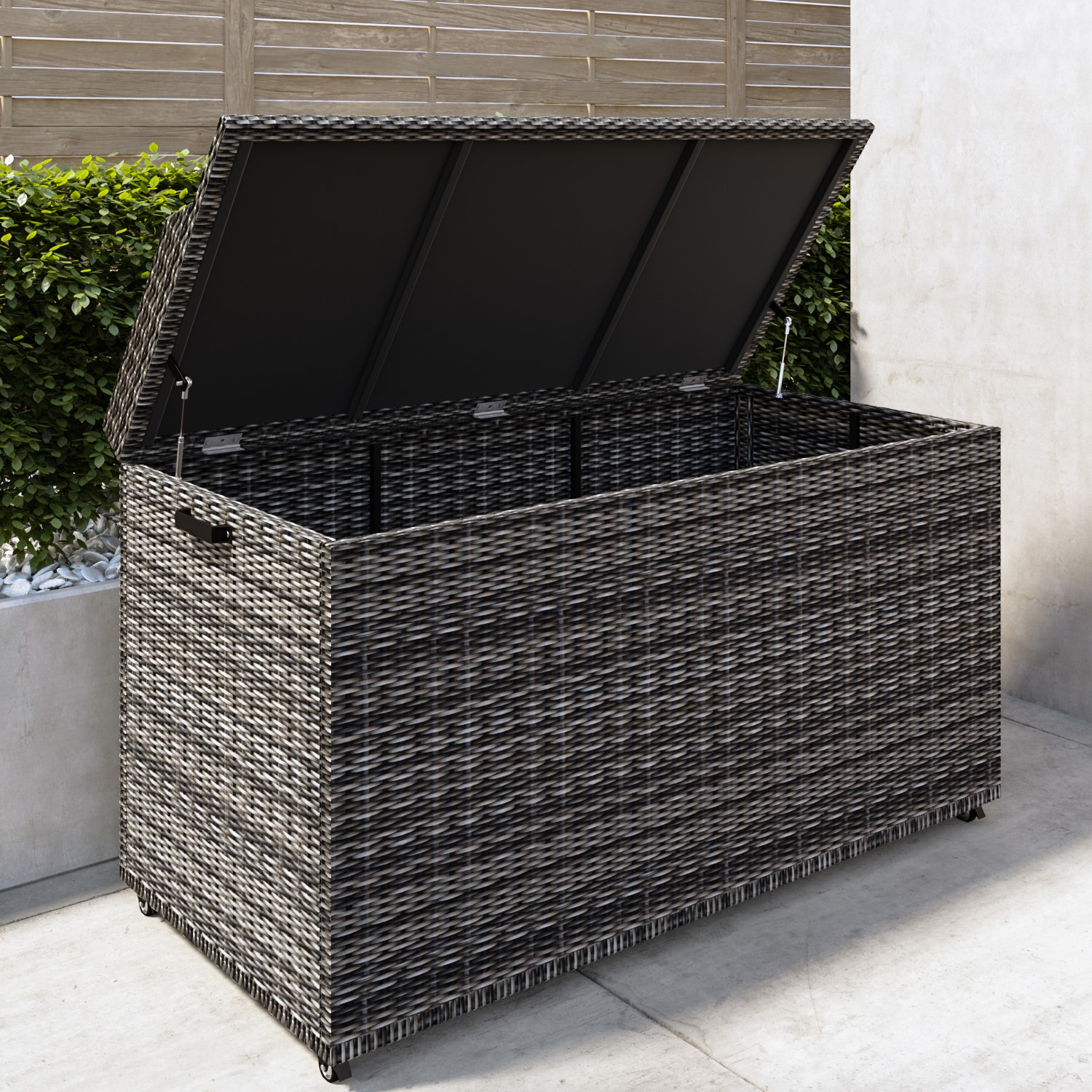 Large Outdoor Grey Rattan Water Resistant Storage Box with Serving ...