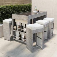 6 Seater Grey Rattan Garden Bar Set with Premium Glass Topped Bar Table - Fortrose