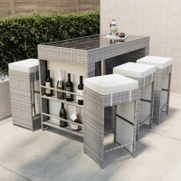 6 Seater Grey Rattan Garden Bar Set with Premium Glass Topped Bar Table - Fortrose 6 Seater Grey Rattan Garden Bar Set with Premium Glass Topped Bar Table - Fortrose