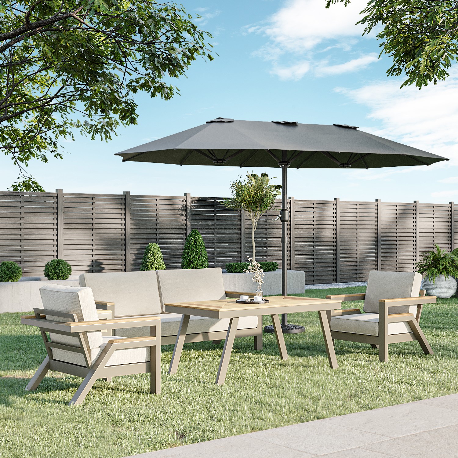 extra large patio umbrella uk Outsunny 4.5 m Parasol, Double-Sided Rectangular Garden Um get comfy Garden Umbrellas | Residential Giant