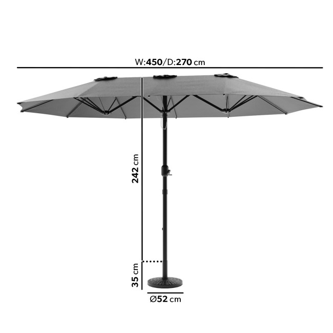 2.7x4.5m Large Double Sided Grey Parasol with Base - Como