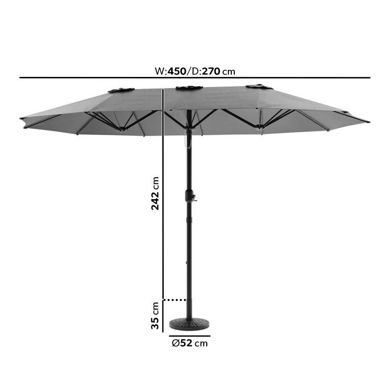 2.7x4.5m Large Double Sided Grey Parasol with Base - Como