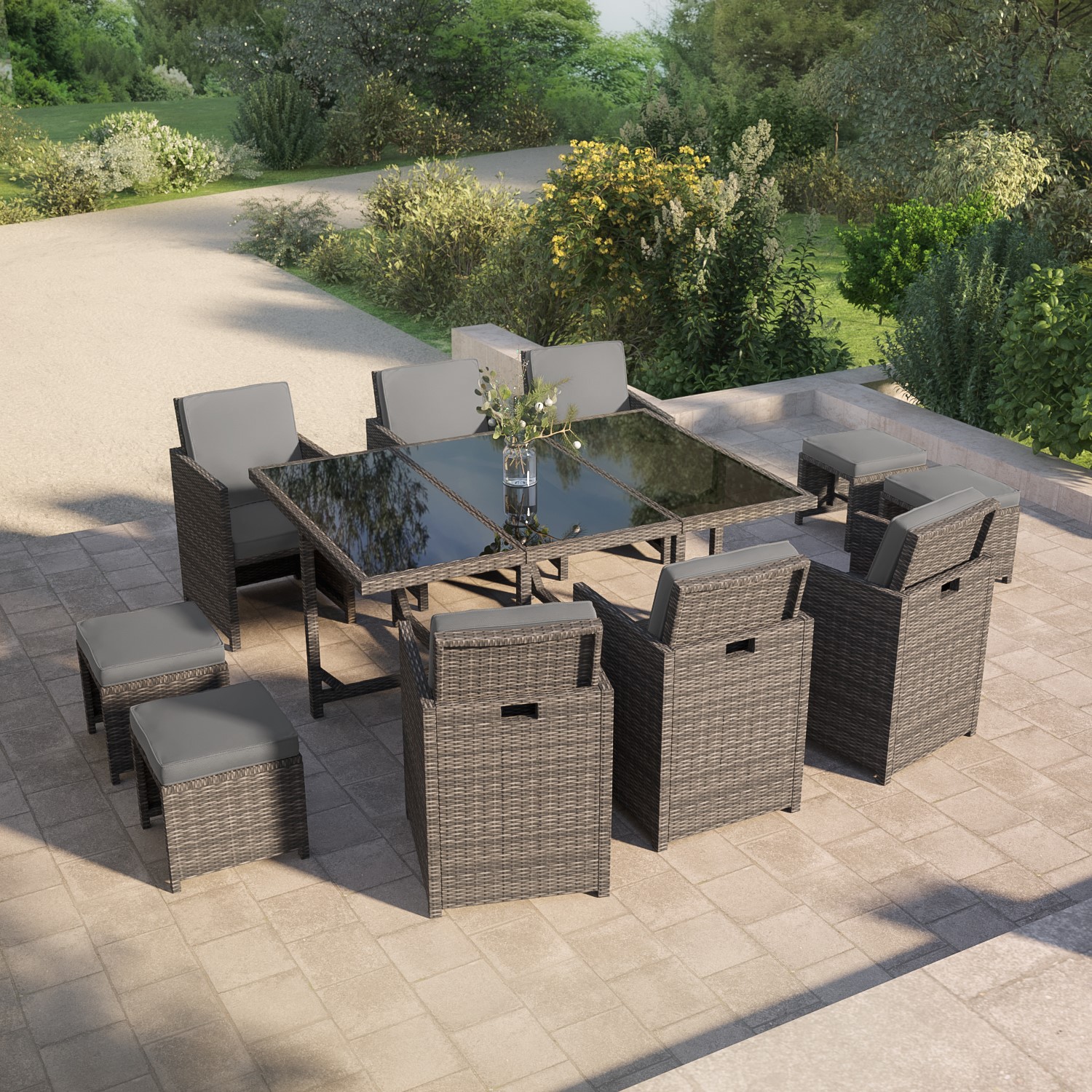 10 Seater Dark Grey Rattan Cube Garden Dining Set - Fortrose - Furniture123