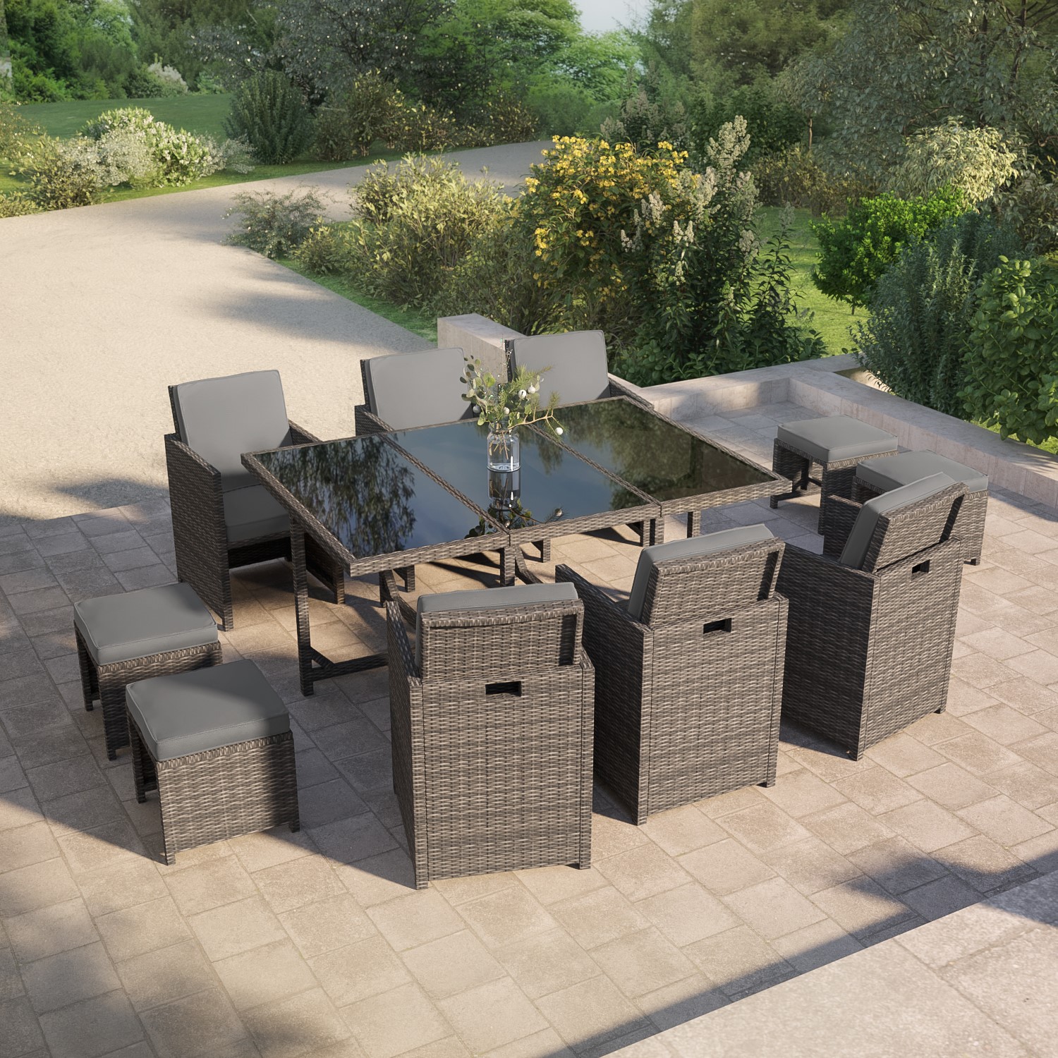 Photo of 10 seater dark grey rattan cube garden dining set - fortrose
