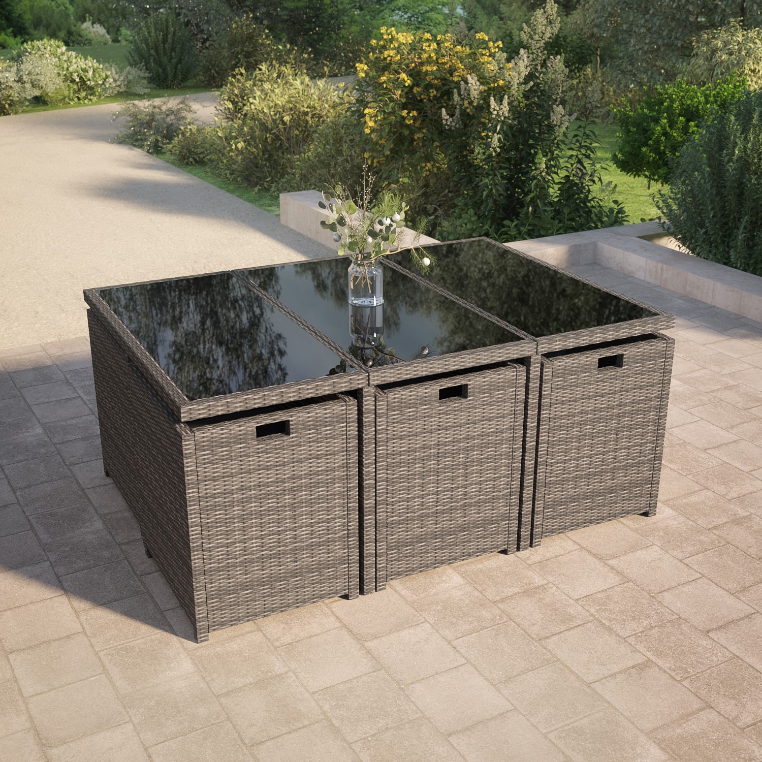 10 Seater Dark Grey Rattan Cube Garden Dining Set - Fortrose - Furniture123