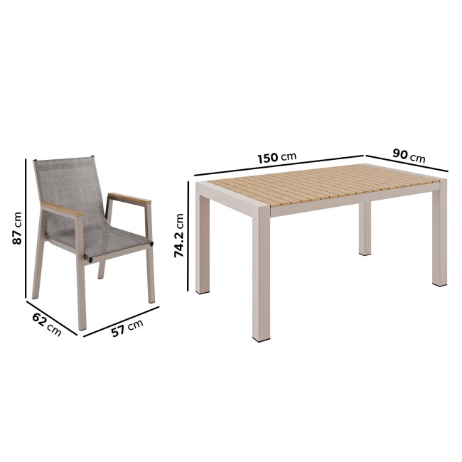 6 Seater Wood Effect & Aluminium Stackable Garden Dining Set - Como