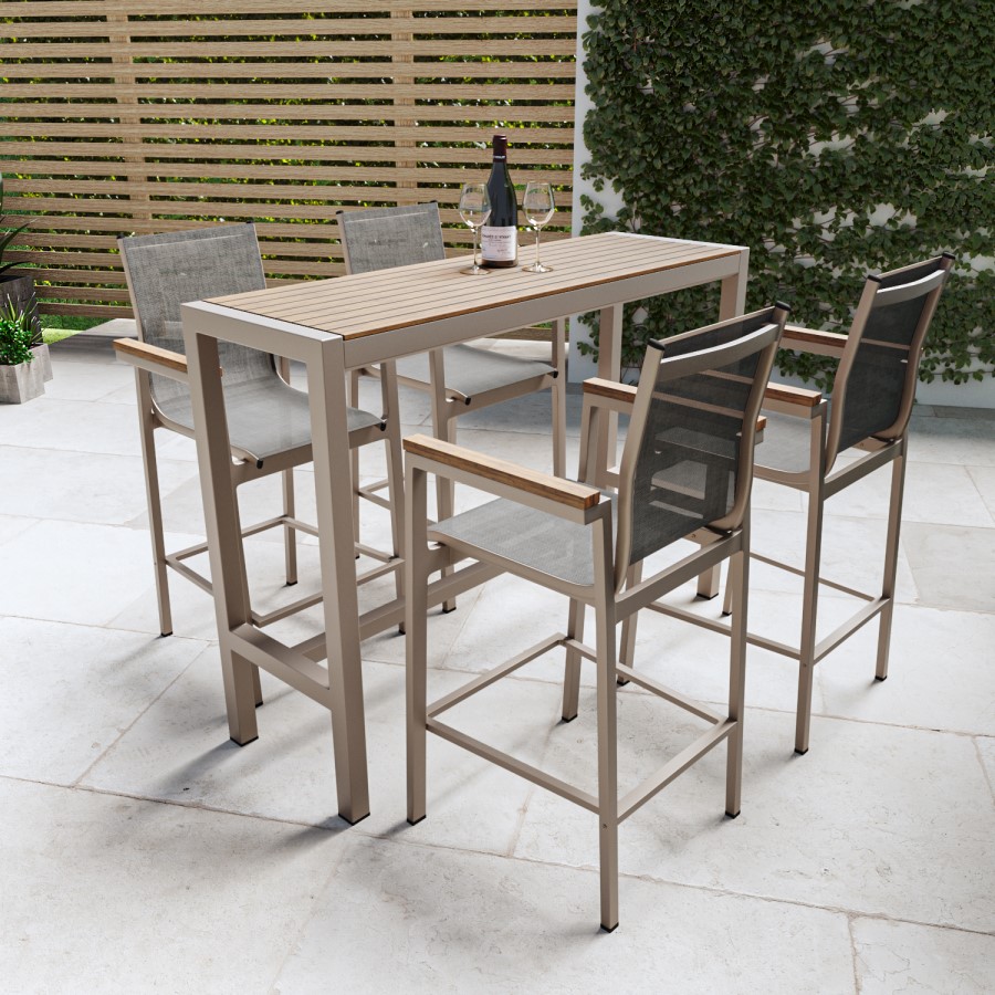 4 Stools Wood Effect & Aluminium Garden Bar Set - Como