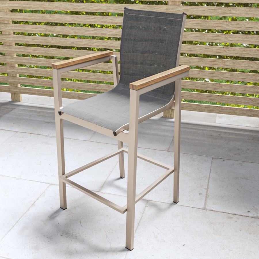 4 Stools Wood Effect & Aluminium Garden Bar Set - Como