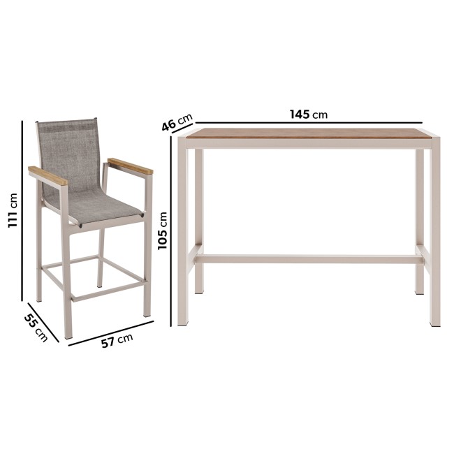 4 Stools Wood Effect & Aluminium Garden Bar Set - Como