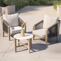 2 Seater Solid Natural Teak Wood & Rope Garden Bistro Set - Aspen