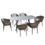6 Seater Garden Dining Set with Woven Wicker Chairs & Stone Table Top