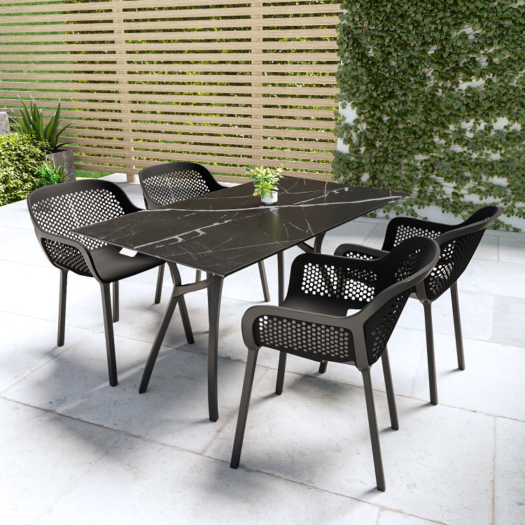 4 Seater Plastic Dining Set with Marble Effect Top - Como