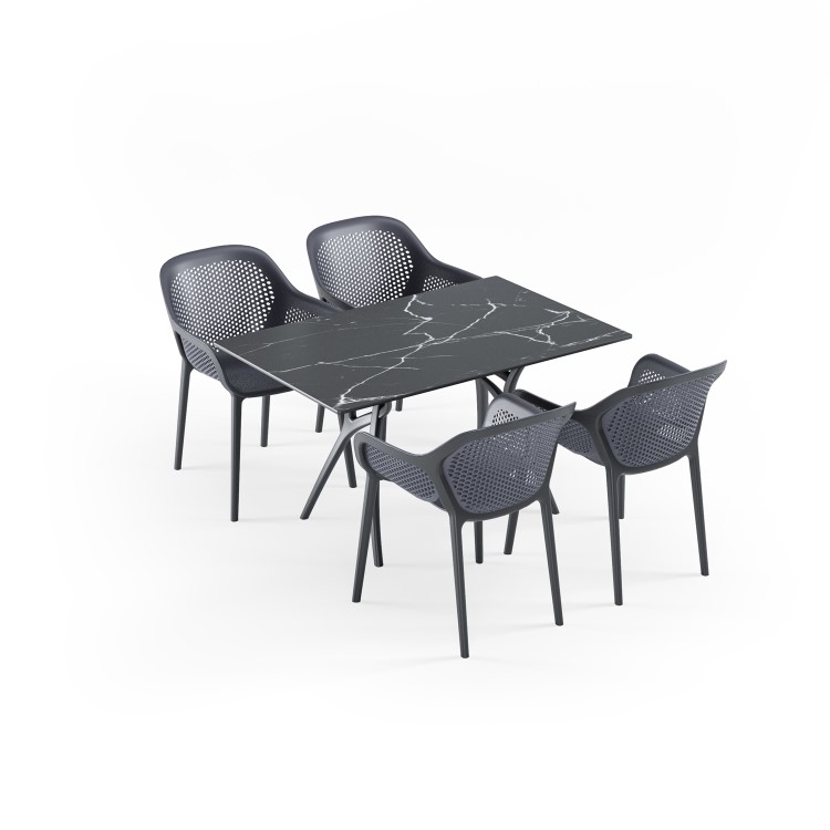 4 Seater Plastic Dining Set with Marble Effect Top - Como