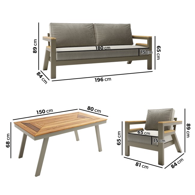 6 Seater Iroko Wood & Aluminium Garden Sofa Set - Como