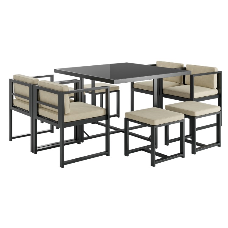 8 Seater Grey Metal Cube Set with Beige Cushions - Como