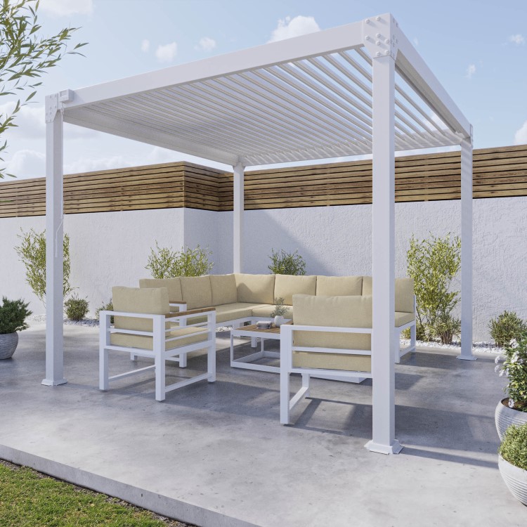 Heavy Duty White Aluminium Pergola with Louvered Shutter Roof 3 x 3m - Como