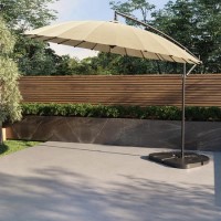 ONLY OPENED - Black Aluminium and Round Beige Parasol with Weighted Base and Cover - Fortrose ONLY OPENED - Black Aluminium and Round Beige Parasol with Weighted Base and Cover - Fortrose