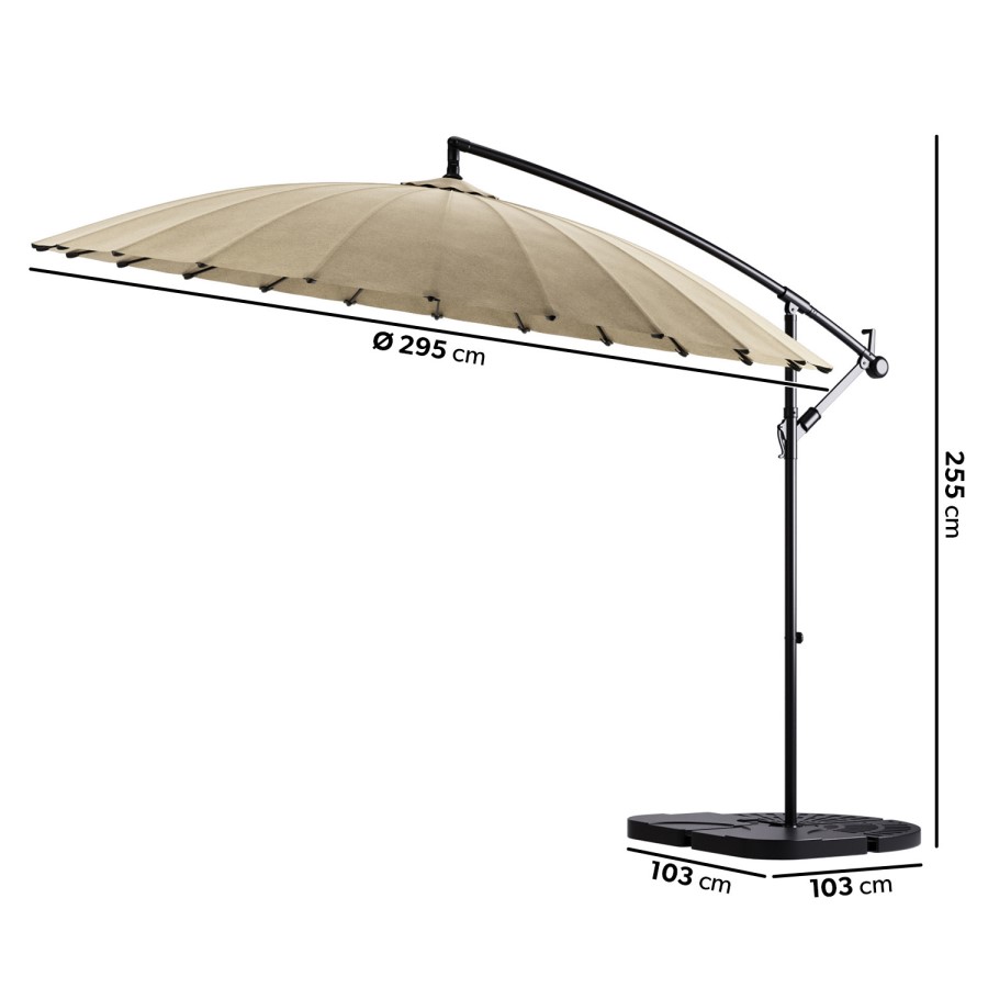 ONLY OPENED - Black Aluminium and Round Beige Parasol with Weighted Base and Cover - Fortrose