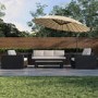 ONLY OPENED - Black Aluminium and Round Beige Parasol with Weighted Base and Cover - Fortrose