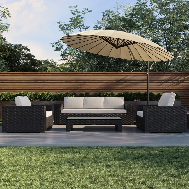 Black Aluminium and Round Beige Parasol with Weighted Base and Cover - Fortrose