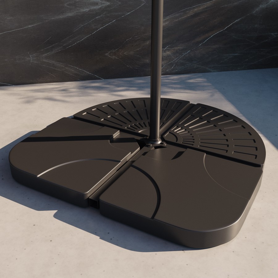 ONLY OPENED - Black Aluminium and Round Beige Parasol with Weighted Base and Cover - Fortrose