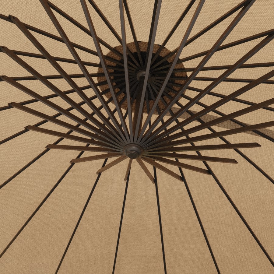 ONLY OPENED - Black Aluminium and Round Beige Parasol with Weighted Base and Cover - Fortrose