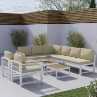 ONLY OPENED - 8 Seater White Steel Corner Sofa Set with 2 Single Sofa Chairs and Coffee Tables