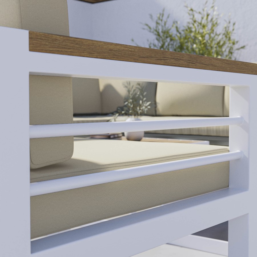 8 Seater White Steel Corner Sofa Set with 2 Single Sofa Chairs and Coffee Tables