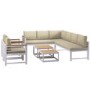 8 Seater White Steel Corner Sofa Set with 2 Single Sofa Chairs and Coffee Tables