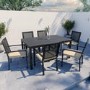 6 Seater Grey Metal Dining Set with Detailed Chair Back and Slatted Table Top - Como