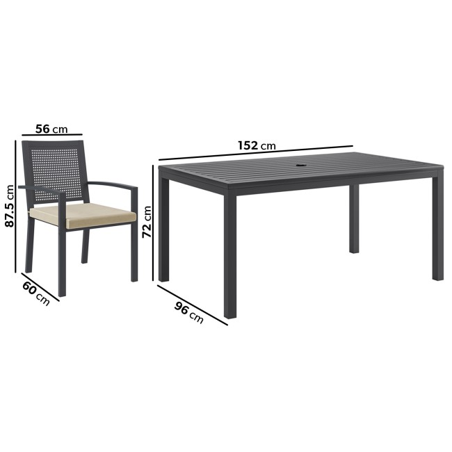 6 Seater Grey Metal Dining Set with Detailed Chair Back and Slatted Table Top - Como