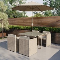 4 Seater Neutral Rattan Cube Garden Dining Set with Parasol Included - Como