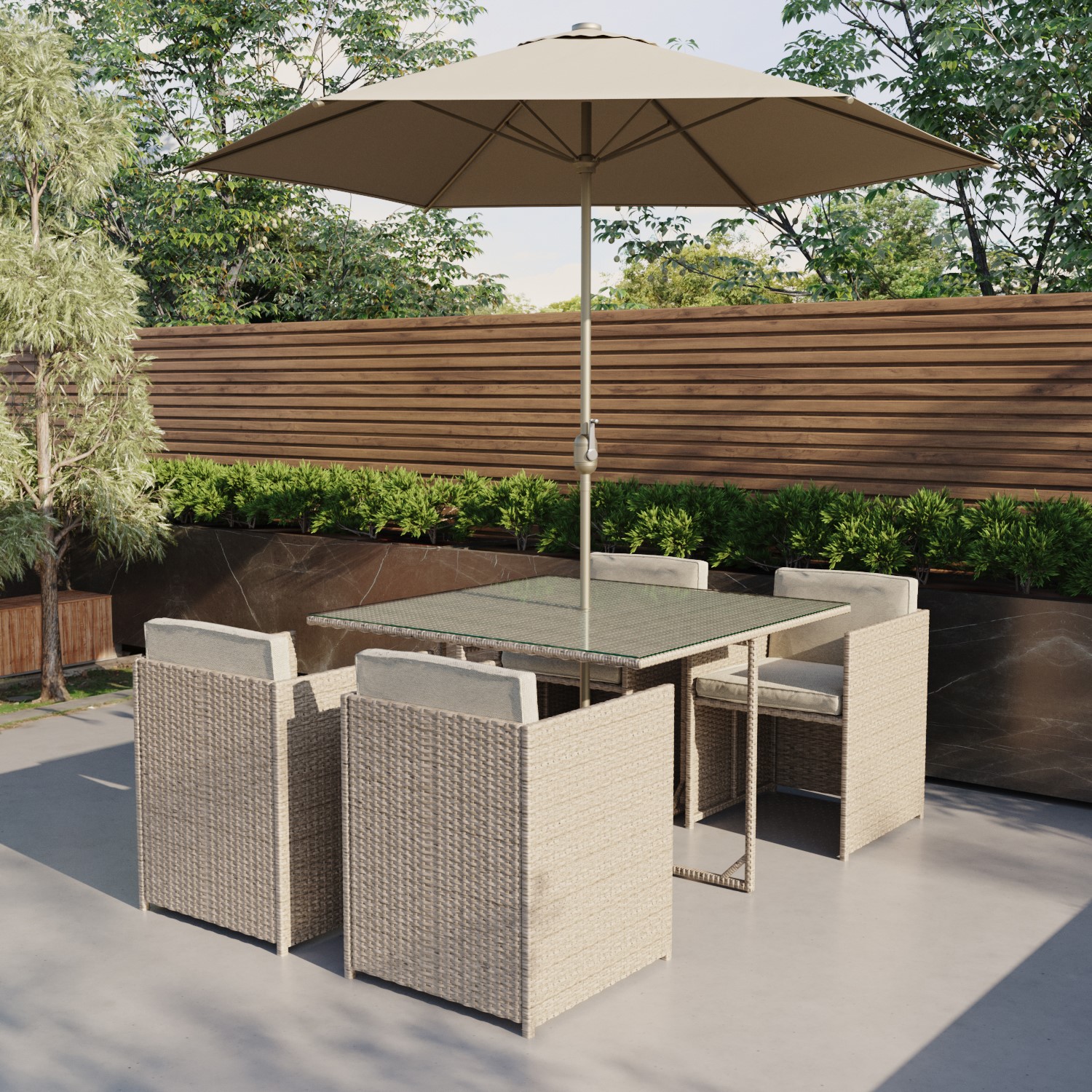 ONLY OPENED - 4 Seater Neutral Rattan Cube Garden Dining Set with ...