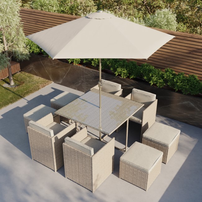 8 Seater Natural Rattan Cube Garden Dining Set with Parasol Included - Como