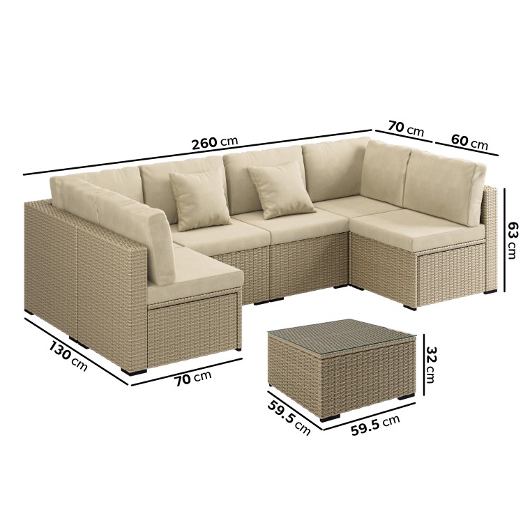 6 Seater Neutral Rattan Garden Set with Beige Cushions and Coffee Table - Como