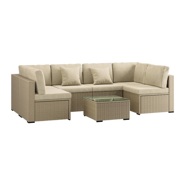 6 Seater Neutral Rattan Garden Set with Beige Cushions and Coffee Table - Como