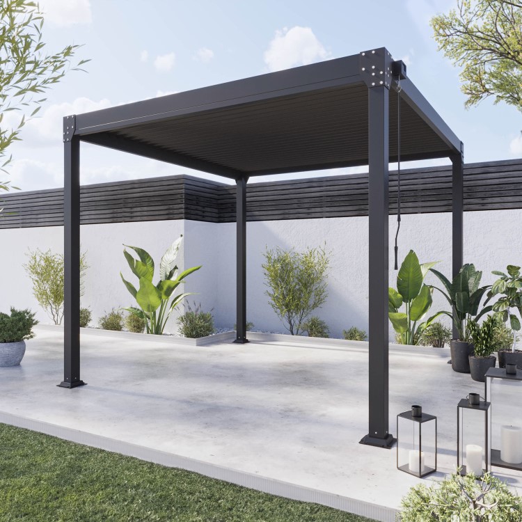 Heavy Duty Black Aluminium Pergola with Louvered Shutter Roof 3 x 3m - Como