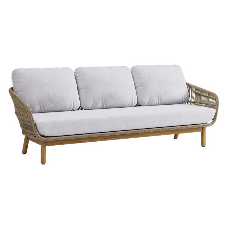 5 Seater Rope and Acacia Garden Sofa Set with Terrazzo Coffee Tables - Aspen