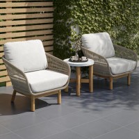 2 Seater Rope and Acacia Garden Bistro Set with Terrazzo Coffee Table - Aspen 2 Seater Rope and Acacia Garden Bistro Set with Terrazzo Coffee Table - Aspen