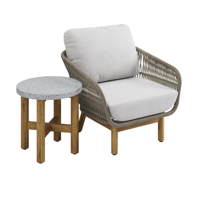 2 Seater Rope and Acacia Garden Bistro Set with Terrazzo Coffee Table - Aspen