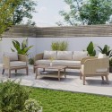 FTR178 5 Seater Beige Rattan Garden Sofa Set with Wooden Coffee Table