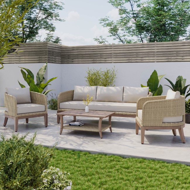 5 Seater Rattan and Wicker Garden Sofa Set with Wooden Coffee Table - Aspen