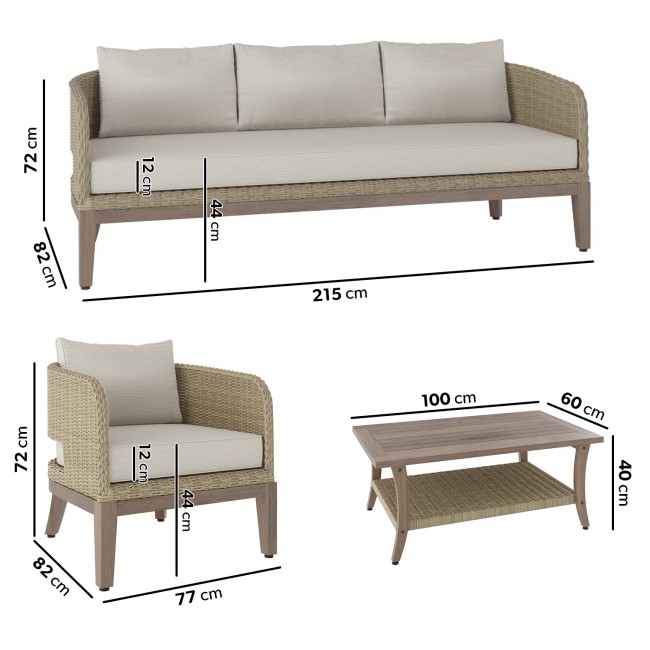 5 Seater Rattan and Wicker Garden Sofa Set with Wooden Coffee Table - Aspen