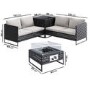 4 Seater Black Wide Rattan Garden Corner Sofa Set with Storage and Fire Pit Table