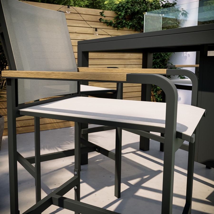 4 Seater Black Metal Garden Bar Table Set with Fire Pit